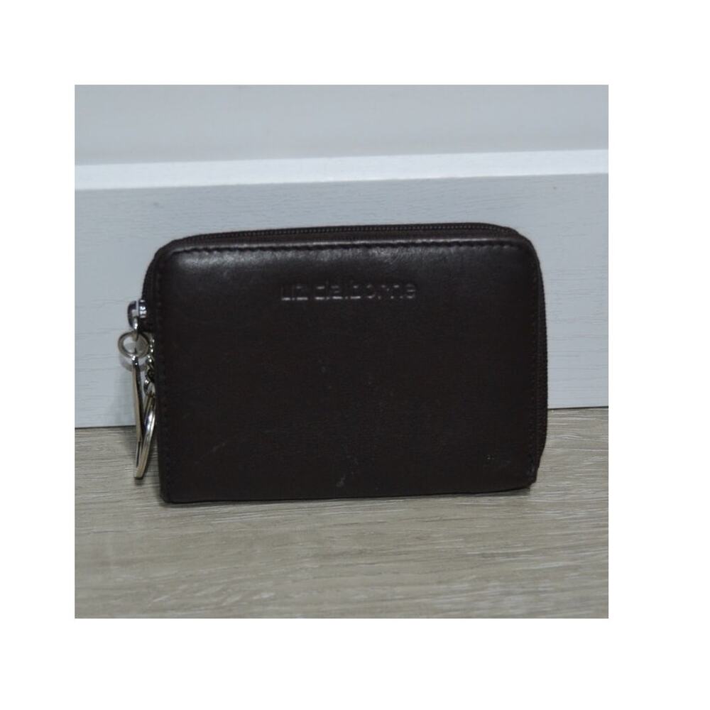 Liz Claiborne Brown Leather Zip Around Keychain Card Wallet